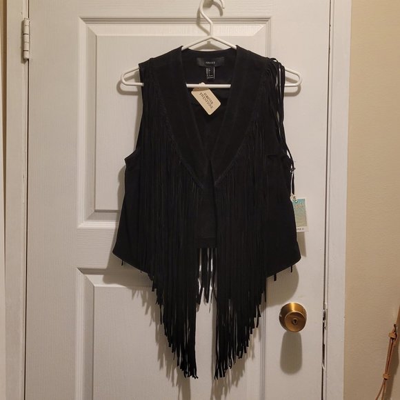 Black Pigskin Leather Fringed Vest - Picture 1 of 5